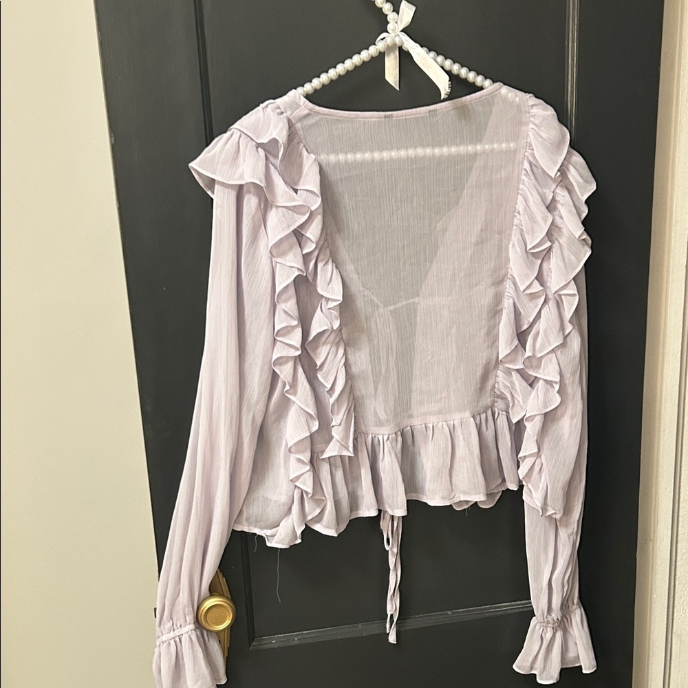 Women's Lavender Ruffle Blouse - Picture 3 of 3
